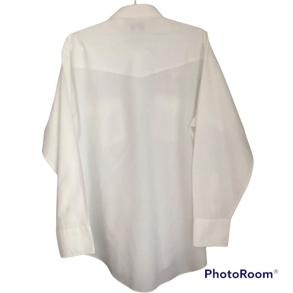 VINTAGE SHEPLERS WESTERN FIT SHIRT Pearl SNAP COWBOY Style White 17 1/2 35 C16 - Picture 3 of 4